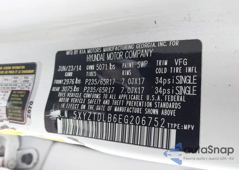 2014 Hyundai Santa Fe Sport 2.4L из США, поврежденный, VIN 5XYZTDLB6EG206752